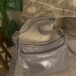 Hobo Gray Shoulder Bag with Adjustable Strap, Zip Closure, Zipper Accent